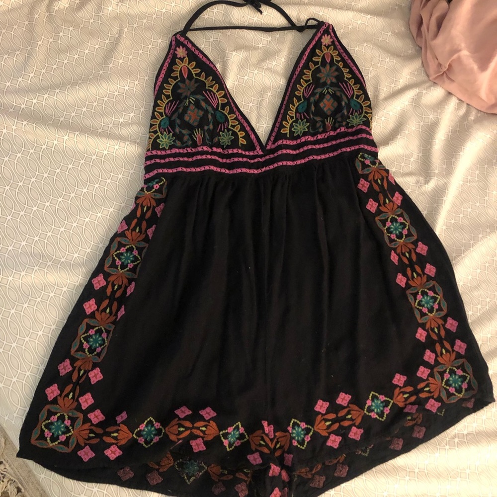 Urban Outfitters Black embroidered halter romper
